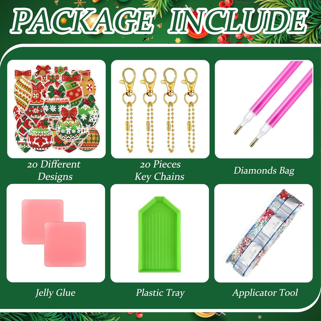 Christmas Diamond Painting Ornaments Kit – 20 Sparkling Hanging Decorations🎄